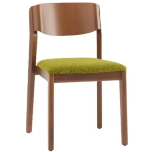 Wave W Side Chair: wood frame, 4 legged base, upholstered green seat, contemporary style.