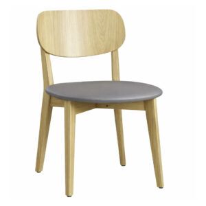 Rob Side Chair with a light wood frame and a round, grey upholstered seat, shown from a front-facing perspective.