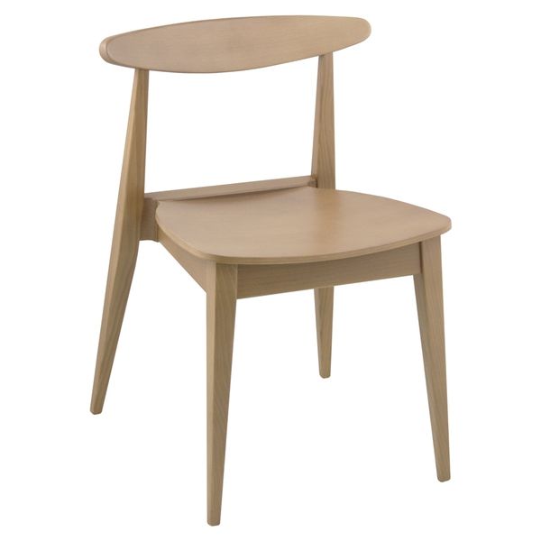 Belmonte side chair in light natural wood with a curved backrest and four-legged frame, shown from a three-quarter angle.