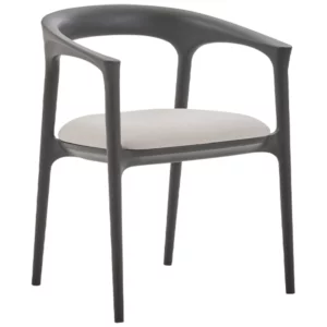 Fau Armchair with a dark wooden frame and light grey upholstered seat, shown from a front-quarter angle.