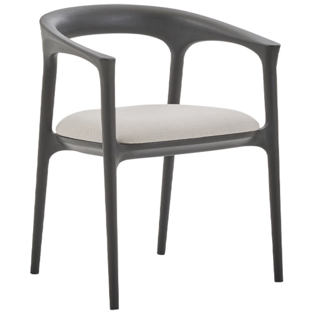 Fau Armchair with a dark wooden frame and light grey upholstered seat, shown from a front-quarter angle.