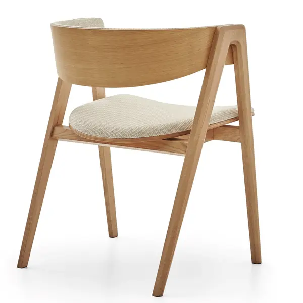 Rear view of the Gala W Armchair, showcasing its sturdy wooden frame construction and simple upholstered seat pad.
