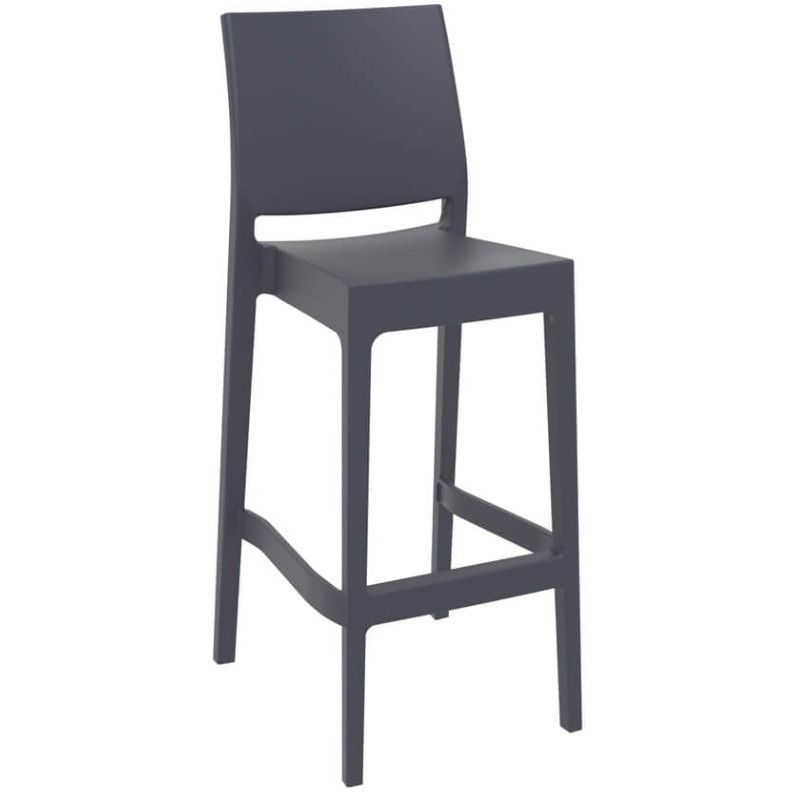 Charcoal grey Maya barstool featuring a stackable four-legged polypropylene frame, captured at a clean rear angle.