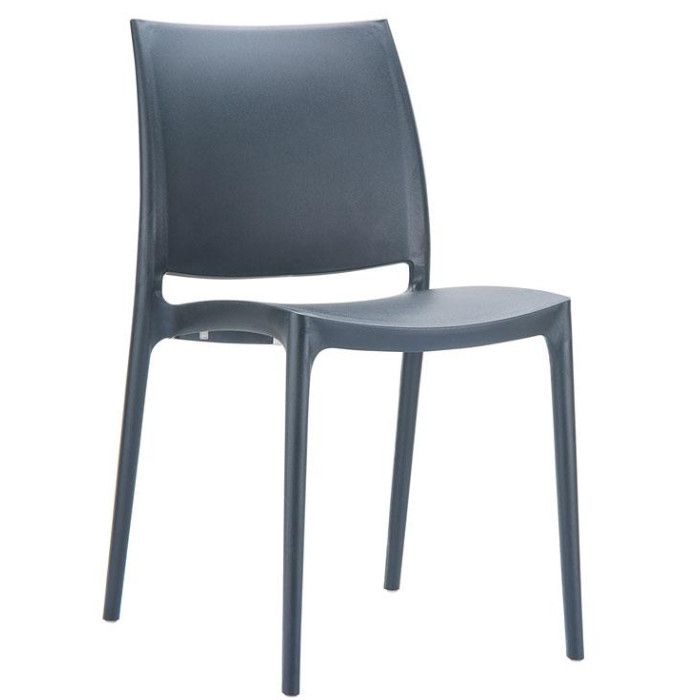 Grey Maya Side Chair captured from a high-angle perspective, emphasizing its stackable polypropylene construction.