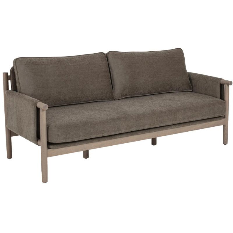 Merinal sofa featuring a light wooden frame and dark grey upholstered seat and back cushions in a studio view.