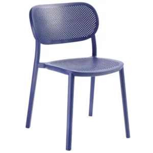 Dark blue Nuta lounge chair with a perforated technopolymer frame, shown from a three-quarter angle on white.