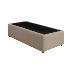 Divan Compact Single bed base, high-angle view, featuring beige upholstered sides and a black top surface.