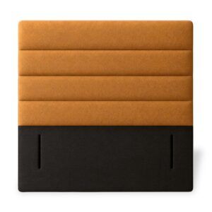 Horizontal Flute Double Headboard in orange fabric with a black base, shown from a front-facing, top-down perspective.