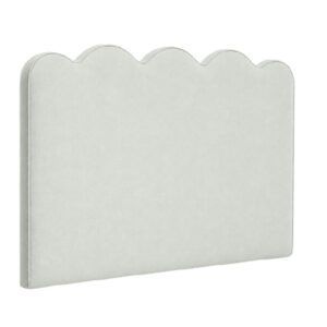 Lilly King headboard in light grey fabric with a scalloped top edge, shown in a side-angle studio view.