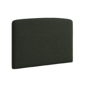 Minimalist dark green fabric Rowan single headboard with a clean, contemporary curved top edge, seen at a side angle.