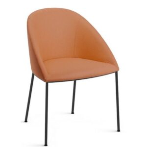 Pop Side Chair with a burnt orange upholstered seat and back on a slim black four-legged metal frame.