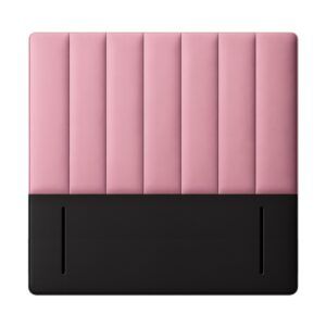 King size Vertical Flute headboard in pink fabric with a solid black base, shown from a front-facing studio angle.