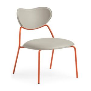 Vida Open Lounge Chair with a grey upholstered seat and backrest on a bright orange four-legged metal frame.