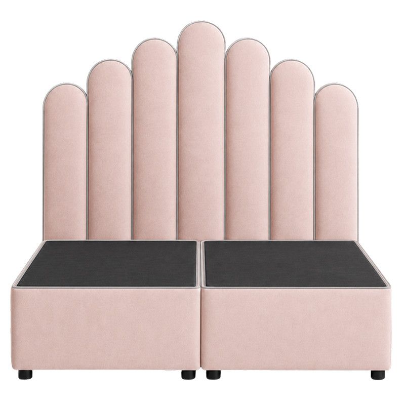 Pink Juniper small single headboard with a scalloped, arched panel design and matching upholstered divan base.