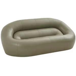 Modern sage green Loop Sofa with a rounded, low-profile oval design and smooth, segmented upholstered finish.