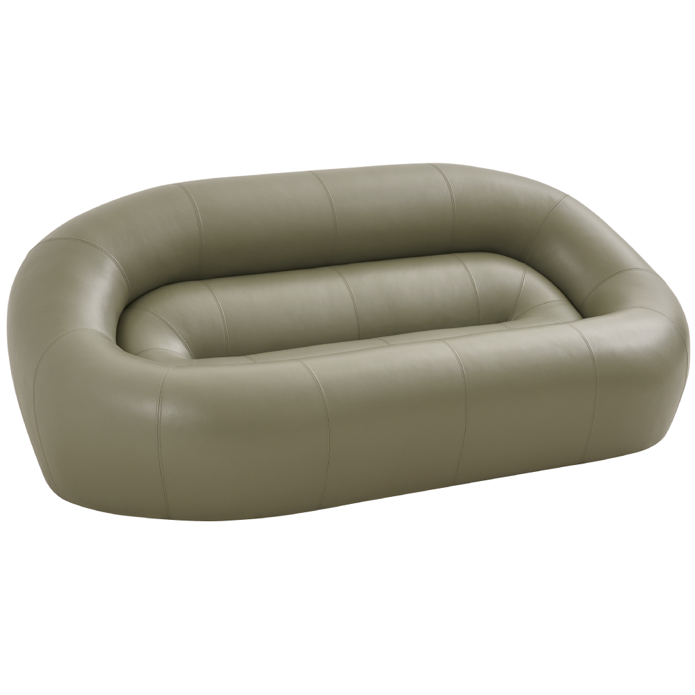 Modern sage green Loop Sofa with a rounded, low-profile oval design and smooth, segmented upholstered finish.