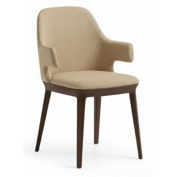 Relay open back side chair with a dark wooden frame and cream-colored upholstered seat in a front-facing studio view.