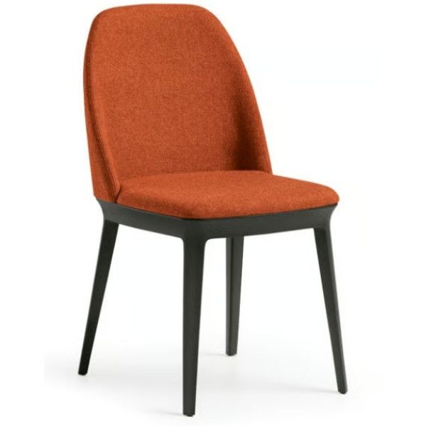 Relay Side Chair with rust-orange upholstered seat and back on a sleek black wooden four-legged frame, front angle view.