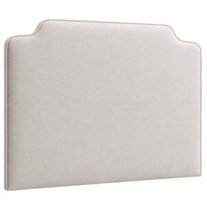 Vaughan Super King headboard in beige fabric with a clean, contemporary curved top edge, seen from a side-angle view.