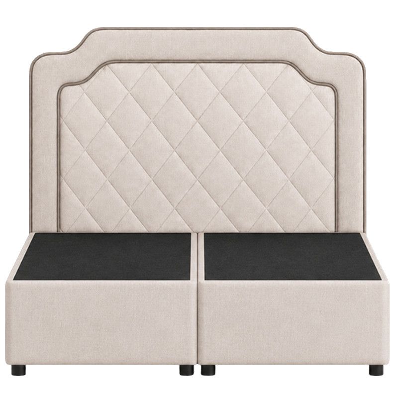 Front view of the Vaughan Super King headboard featuring diamond-tufted beige fabric and elegant contrasting piping.
