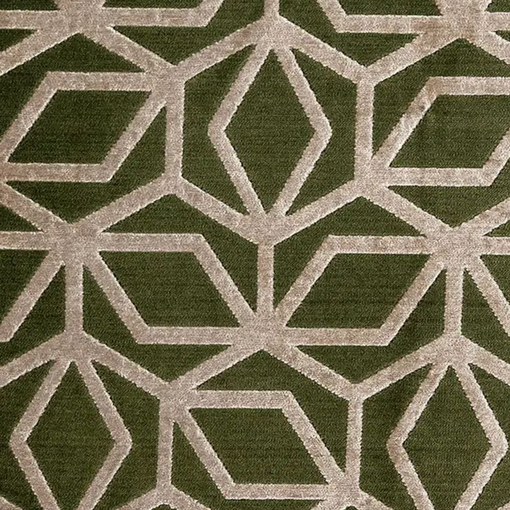 wove-abstract-pattern Geometric pattern of intersecting beige lines forming diamonds and hexagons on a dark olive green fabric background.