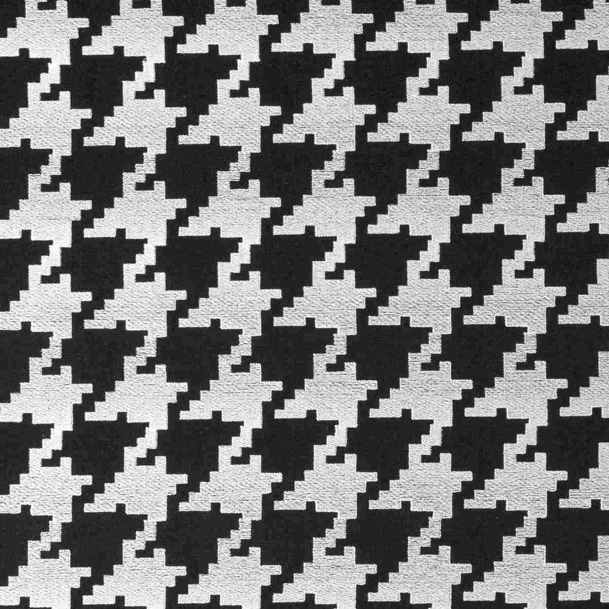woven-pattern Monochrome houndstooth upholstery fabric features a repeating jagged block pattern in high-contrast black and white.