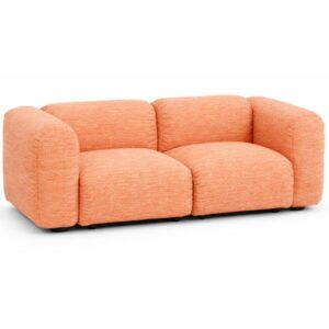 Yak 2 seater modular sofa in vibrant orange textured fabric featuring a soft, rounded design on a white background.