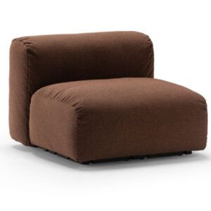 Yak Modular Sofa in a rich brown fabric with a low-profile, armless, contemporary design on a white background.