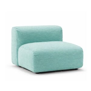 Yak modular sofa armless unit in light teal textured fabric with soft rounded edges on a white background.