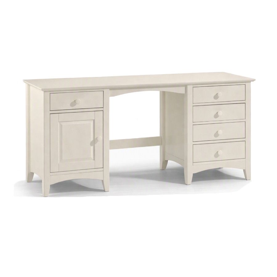 Cameo dressing table in a cream finish with one door and five drawers, shown from a front-facing perspective.