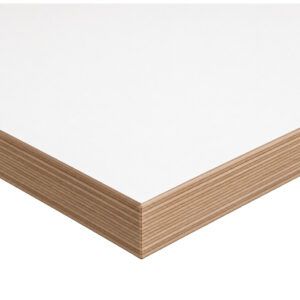 Close-up corner detail of the Laminate White Ply Edge Table Top showing the layered plywood profile and matte surface.