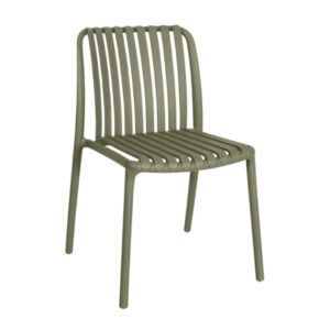 Olive green Positano Side Chair, isolated studio shot showing the structural ribbed seat and back on four legs.