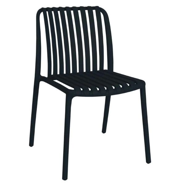 Black Positano Side Chair shown from a side profile, highlighting the sleek contemporary ribbed polypropylene frame.
