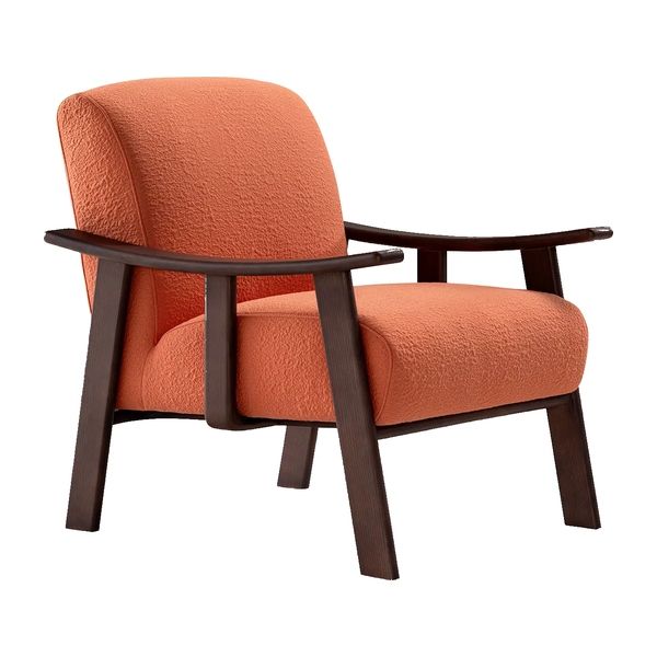 Torri Lounge Chair with textured orange upholstered seat and dark wood frame in a three-quarter view.