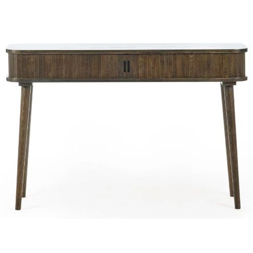 Full front elevation of the Ayra Console Table, highlighting its dark timber construction and minimalist handle design.