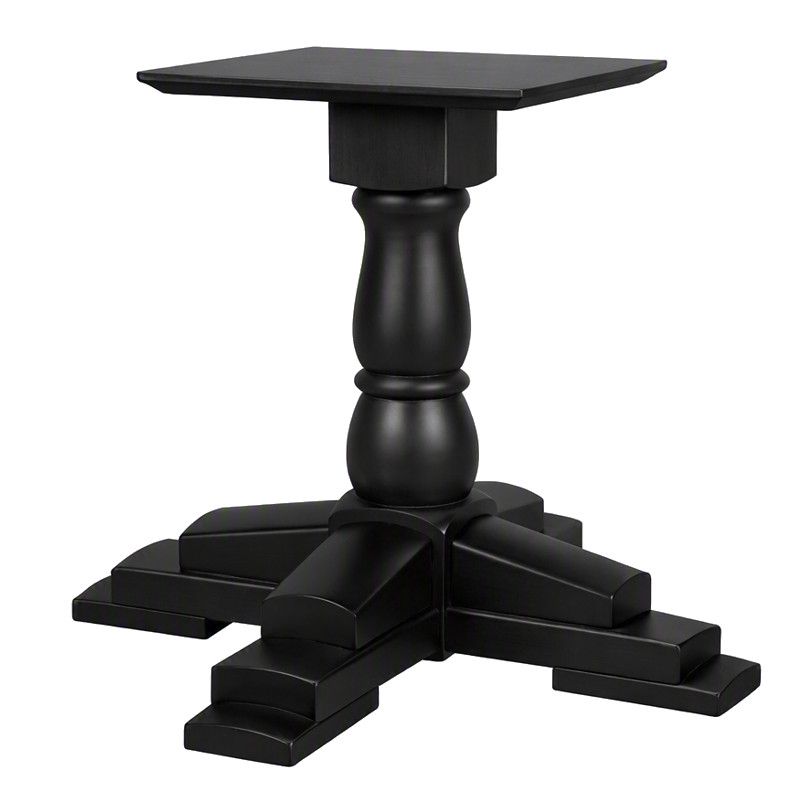 Black Cannon wooden dining table base with a turned pedestal column and a sturdy four-footed foundation.