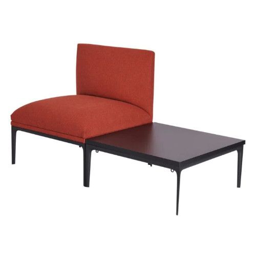 Chicago Modular Sofa unit in terracotta upholstery attached to a dark integrated coffee table on a black metal base.