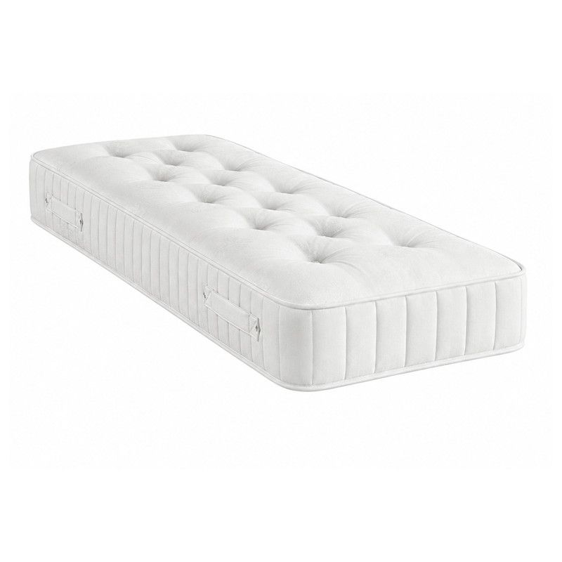 Classic 1000 single mattress captured from a side angle, highlighting its 25cm depth and structured fabric borders.