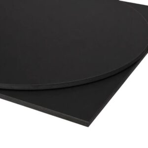 Compact black Groove Fix laminate table tops in round and square shapes, showing the durable 12mm slim profile.