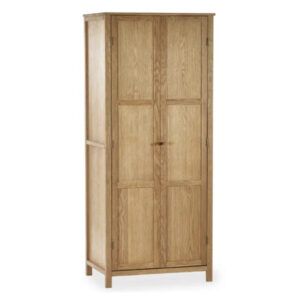 Cotswold wardrobe in solid oak with a clean, two-door frame design, captured in a full-length studio view.