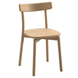 Fondina W Side Chair in light oak wood with a minimalist 4-legged design, shown from a front-facing studio angle.