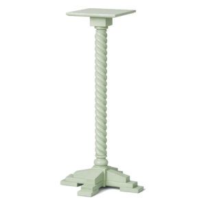 Heritage Poseur Table Base in sage green, featuring a twisted wooden column and a stepped four-footed pedestal design.