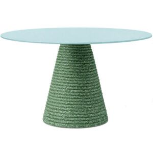 Ikon Twist Medium dining table with a green woven rope base and a matching round tabletop in a studio setting.