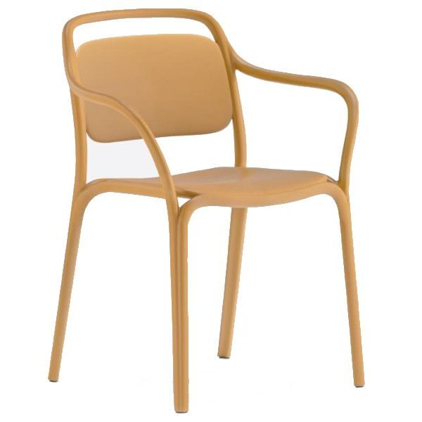Mustard yellow Libre Armchair by Pedrali, a stackable outdoor side chair in moulded polypropylene with a modern design.