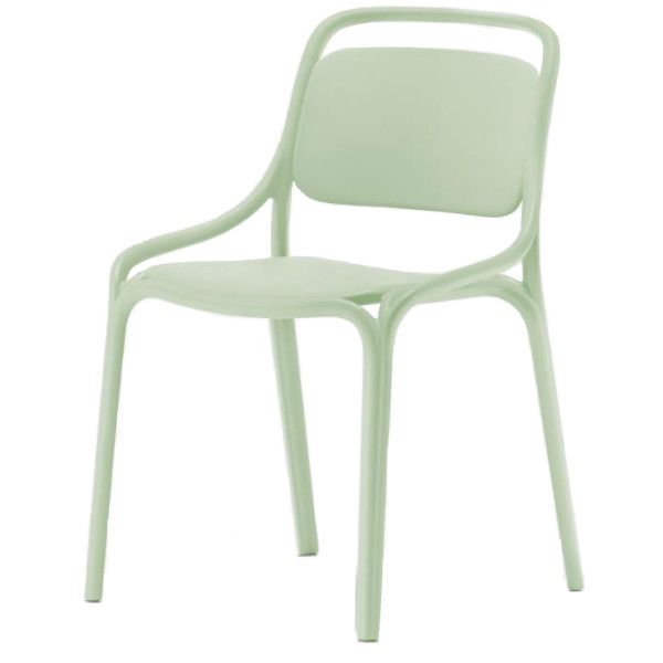 Front-facing view of a pastel green Libre Side Chair with a sleek, minimalist polypropylene frame and curved seat.