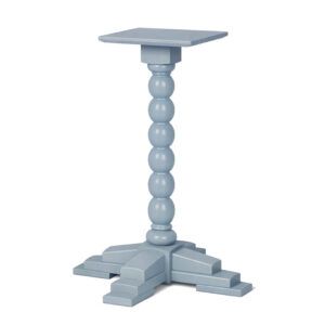 Sphere wooden dining table base in light blue with a sculptural stacked-sphere column and stepped pedestal foot.