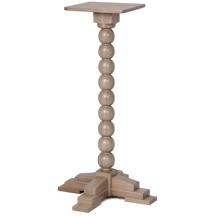 Heritage wooden poseur table base with a spherical column and stepped four-footed pedestal design.