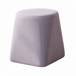 Ada Single Pouf upholstered in light grey fabric with sculpted tapered shape, angled view.