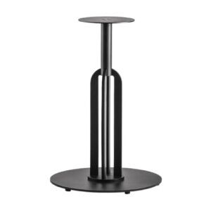 Black metal Runo dining table base with a central pedestal column and circular foot on a white background.