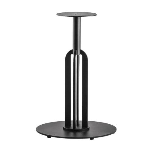 Black metal Runo dining table base with a central pedestal column and circular foot on a white background.